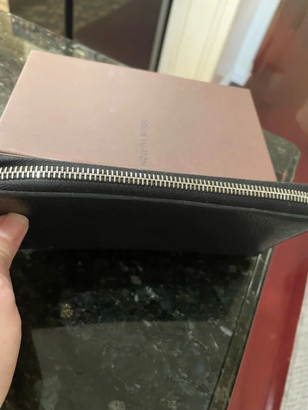 Louis Vuitton Black Textured Zip Wallet with Branded Silver Pull - Picture 4 of 9